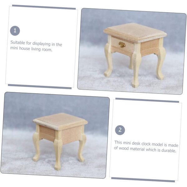 Beiger Retro-Mini-Nachttisch aus Holz für Puppenhäuser und Miniaturmöbel