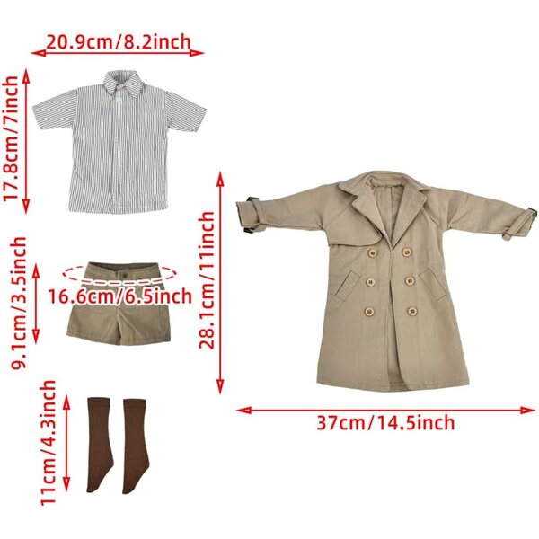 niannyyhouse 1/4 Khaki Trenchcoat für BJD Puppen, stilvolles 5-teiliges Kleidungsset