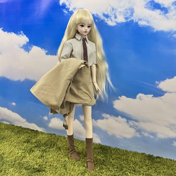 niannyyhouse 1/4 Khaki Trenchcoat für BJD Puppen, stilvolles 5-teiliges Kleidungsset