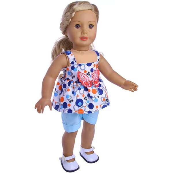 Lässige Sommerkleidung für 46-cm-Puppen – Schmetterlings-Top und Shorts Uteruik