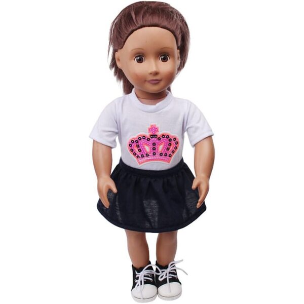Completo Estivo per Bambola Americana 46 cm - Maglietta Bianca e Gonna Nera