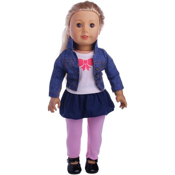46 cm Uteruik-Puppenkleidung: Jeansjacke, T-Shirt, Rock und Leggings