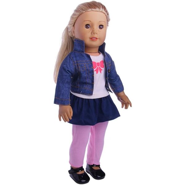 46 cm Uteruik-Puppenkleidung: Jeansjacke, T-Shirt, Rock und Leggings