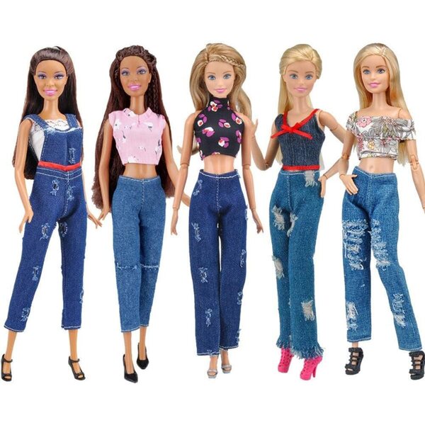 Set 5 Vestiti per Bambole 30 cm - Top Senza Maniche e Jeans alla Moda