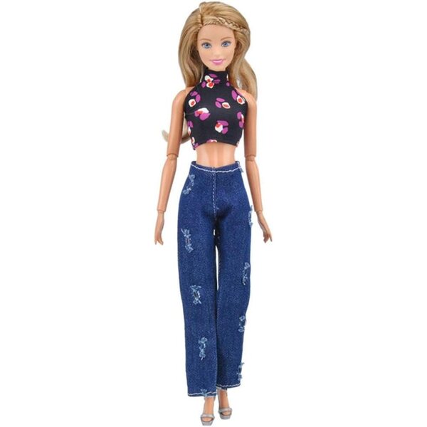 Set 5 Vestiti per Bambole 30 cm - Top Senza Maniche e Jeans alla Moda