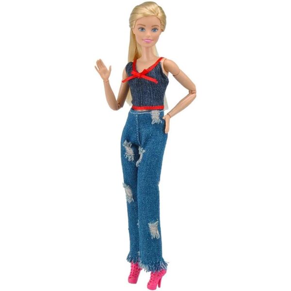 Set 5 Vestiti per Bambole 30 cm - Top Senza Maniche e Jeans alla Moda