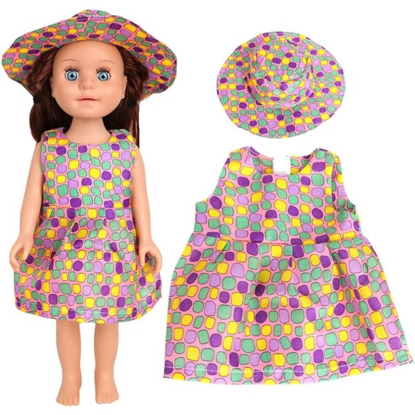 Abito a pois con cappello per bambola americana 46 cm, costume casual elegante