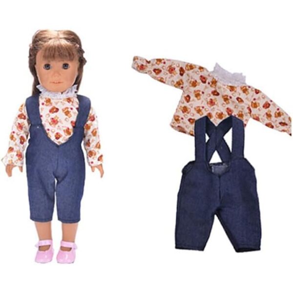 Denim-Overall-Kleid und Teddybär-T-Shirt für amerikanische Puppen 46 cm