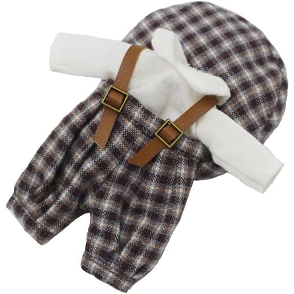 Completo a Quadri per Bambola BJD 1/12 - Salopette, Maglia Bianca e Cappello Casual