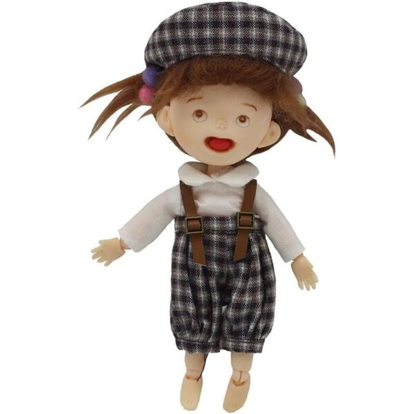 Completo a Quadri per Bambola BJD 1/12 - Salopette, Maglia Bianca e Cappello Casual