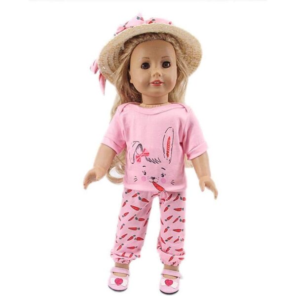 Freizeitkleidung für amerikanische Puppen 46 cm – T-Shirt, Hose und Mütze mit Hasen