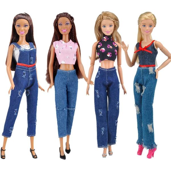 Set 4 Vestiti per Bambole 30 cm: Top Senza Maniche e Jeans in Tessuto