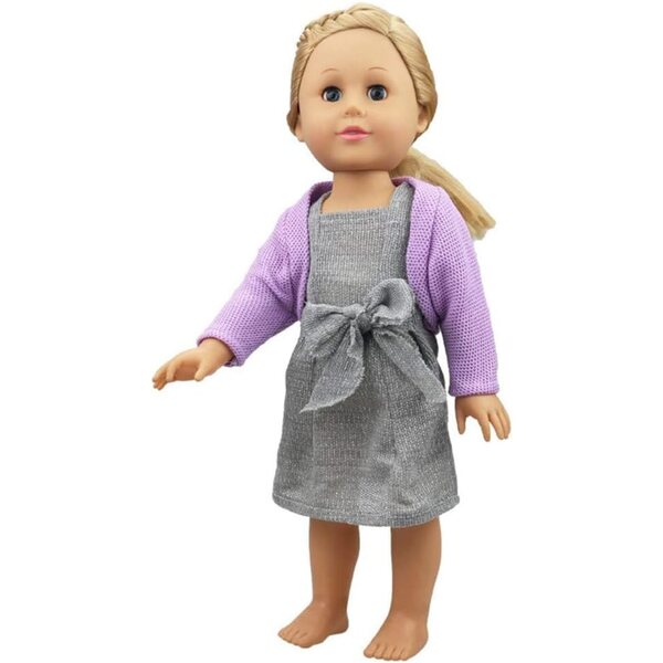 Abito Lungo Grigio e Cappotto Viola per Bambole Americane 46 cm 18 Pollici