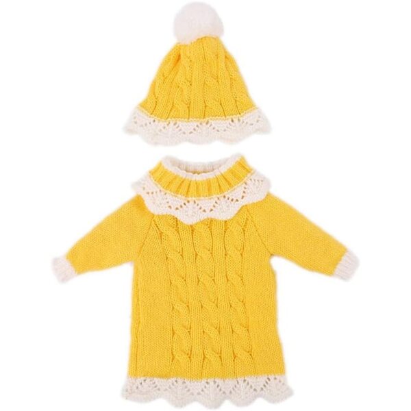Abito Lavorato a Maglia Giallo per Bambola Americana 46 cm con Cappello e Accessori