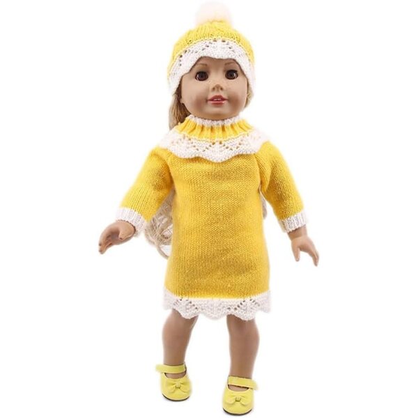 Abito Lavorato a Maglia Giallo per Bambola Americana 46 cm con Cappello e Accessori