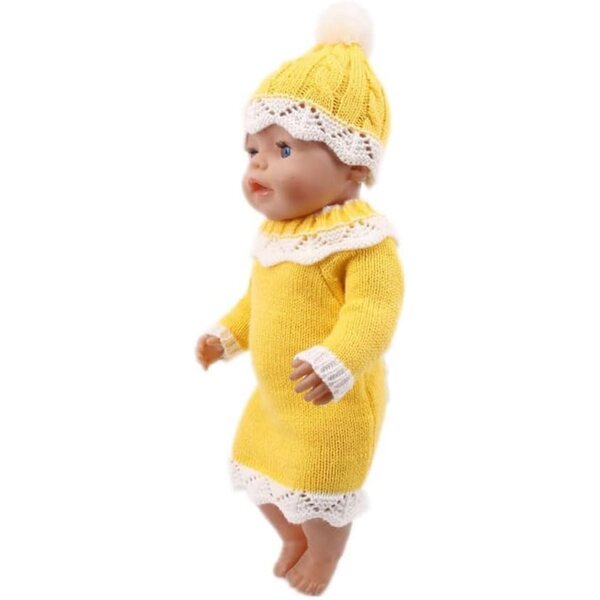 Abito Lavorato a Maglia Giallo per Bambola Americana 46 cm con Cappello e Accessori