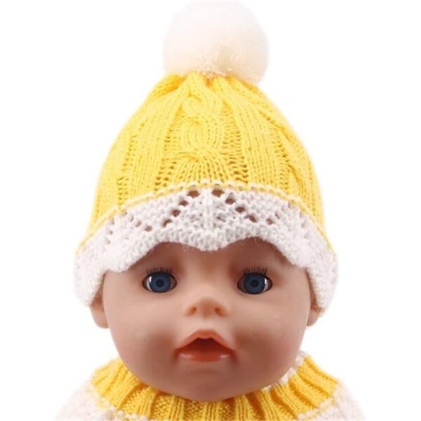 Abito Lavorato a Maglia Giallo per Bambola Americana 46 cm con Cappello e Accessori