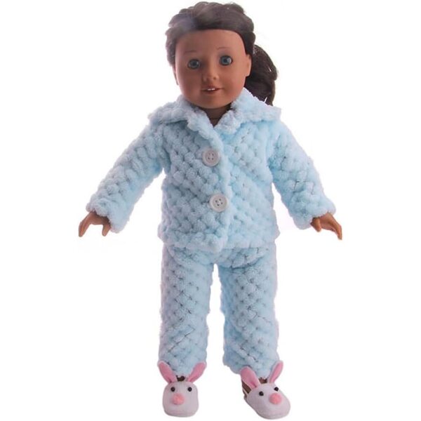 Blaues Plüsch-Pyjama-Set für American Doll 46 cm – komplettes Oberteil und Hose