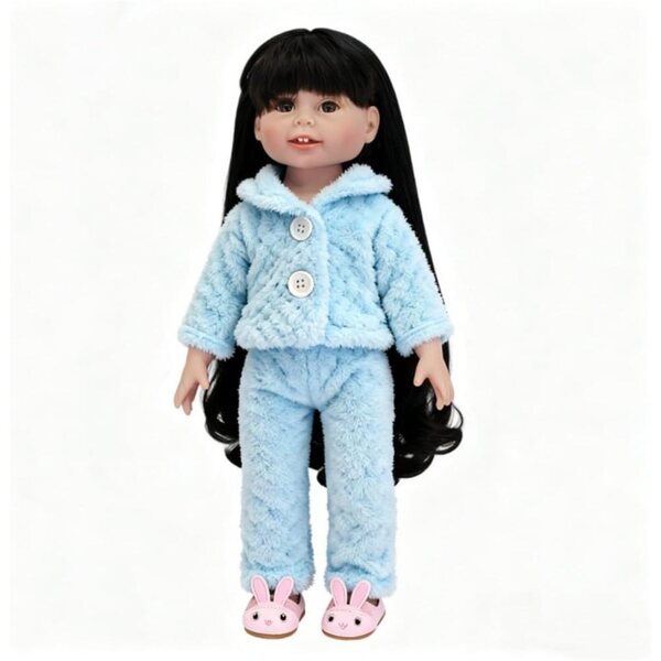Blaues Plüsch-Pyjama-Set für American Doll 46 cm – komplettes Oberteil und Hose