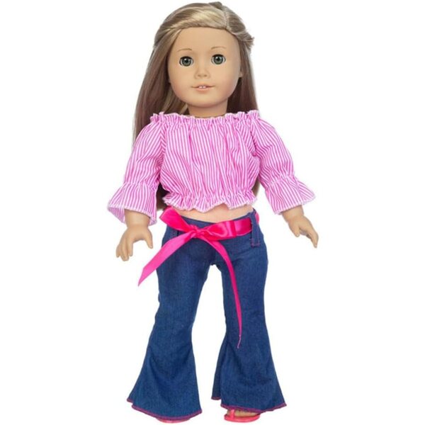 Puppenkleidung 46 cm – schulterfreies Oberteil und ausgestellte Jeans Uteruik