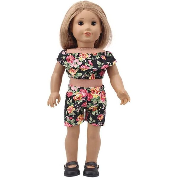 Abito Casual per Bambola 46 cm con Top Floreale a Spalle Scoperte e Pantaloncini