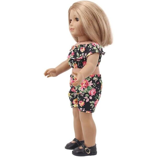 Abito Casual per Bambola 46 cm con Top Floreale a Spalle Scoperte e Pantaloncini