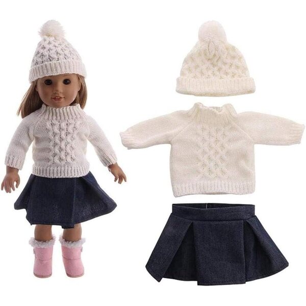 Completo moda per bambola 46 cm: maglione, cappello lana e gonna corta Uteruik