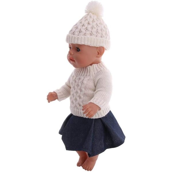 Completo moda per bambola 46 cm: maglione, cappello lana e gonna corta Uteruik