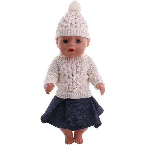 Completo moda per bambola 46 cm: maglione, cappello lana e gonna corta Uteruik