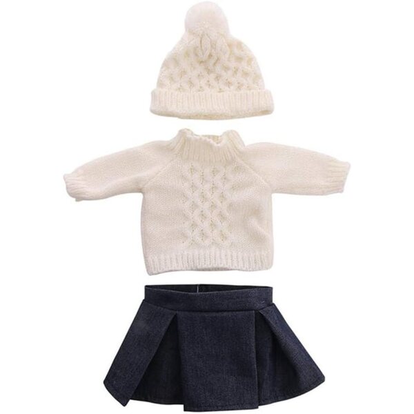 Completo moda per bambola 46 cm: maglione, cappello lana e gonna corta Uteruik