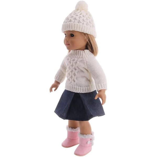 Completo moda per bambola 46 cm: maglione, cappello lana e gonna corta Uteruik