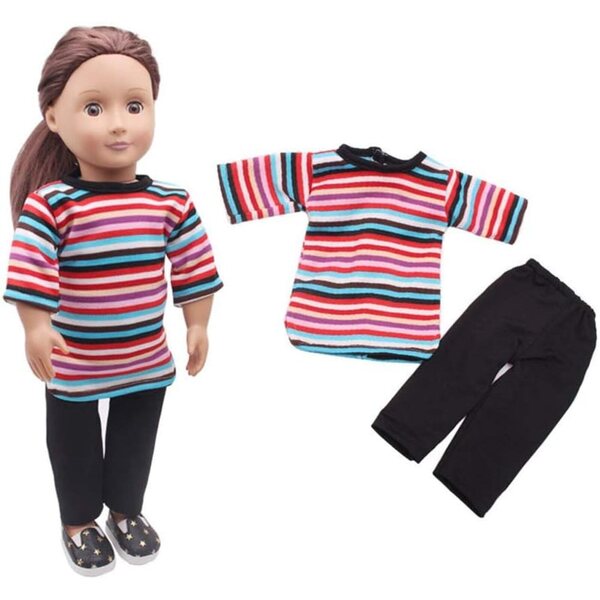 Modische Kleidung für 46-cm-Puppen – gestreiftes T-Shirt und schwarze Hose Uteruik