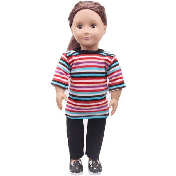 Modische Kleidung für 46-cm-Puppen – gestreiftes T-Shirt und schwarze Hose Uteruik