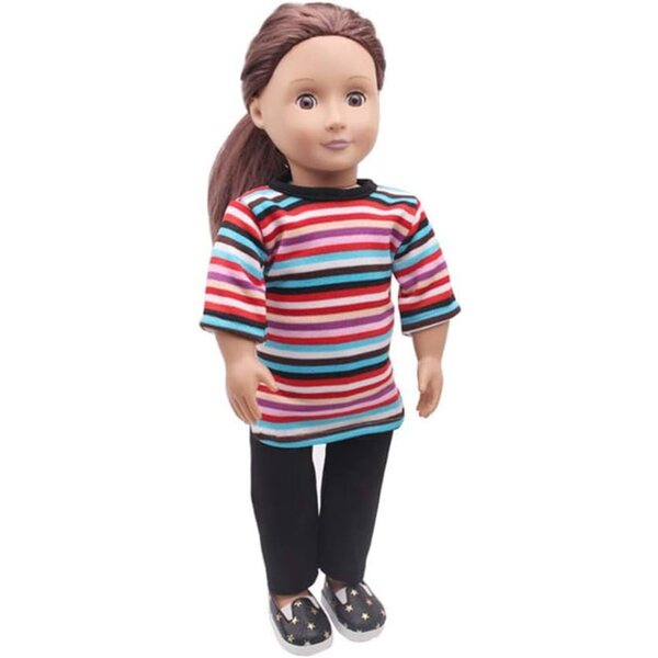 Modische Kleidung für 46-cm-Puppen – gestreiftes T-Shirt und schwarze Hose Uteruik