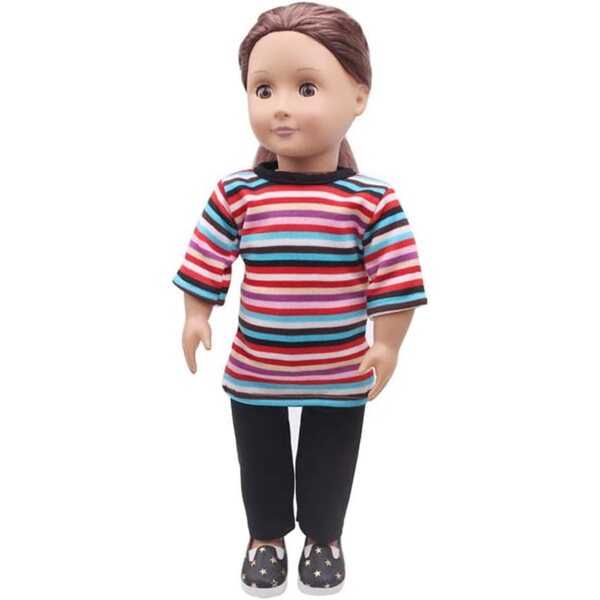 Modische Kleidung für 46-cm-Puppen – gestreiftes T-Shirt und schwarze Hose Uteruik