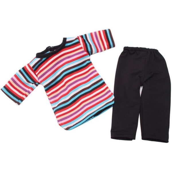 Modische Kleidung für 46-cm-Puppen – gestreiftes T-Shirt und schwarze Hose Uteruik