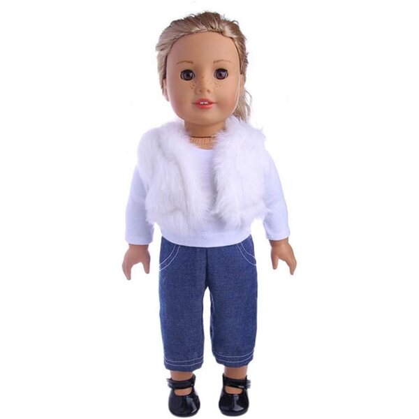 Lässige Kleidung für amerikanische Puppen 46 cm – 3-teiliges Outfit mit T-Shirt und Plüschweste