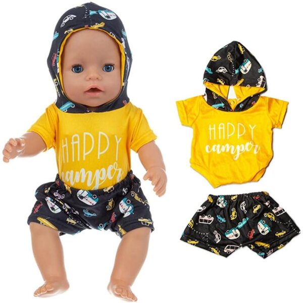 46-cm-Puppenkleidung, komplett mit Kapuzen-T-Shirt und Shorts
