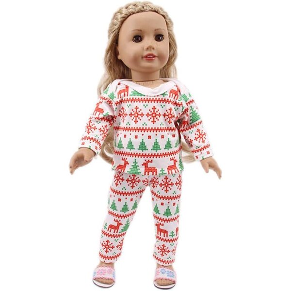 Pigiama Natalizio per Bambola Americana 46 cm - Maglietta Maniche Lunghe e Pantaloni