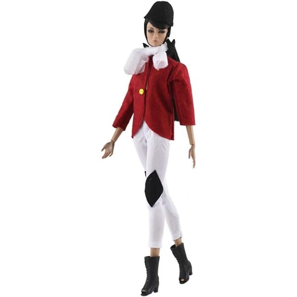 Completo Equitazione Bambola 30 cm Top Rosso, Pantaloni, Cappello e Sciarpa