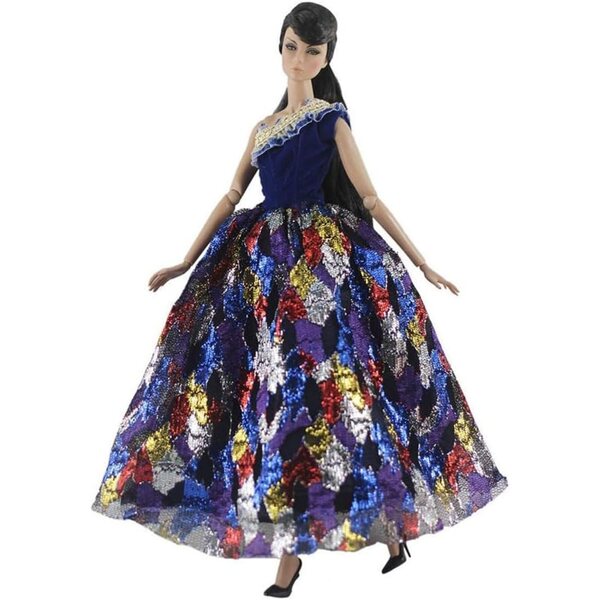 Kleidung für 30-cm-Puppen: Abendkleid, eleganter Hut und Tasche