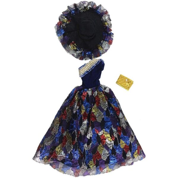 Kleidung für 30-cm-Puppen: Abendkleid, eleganter Hut und Tasche