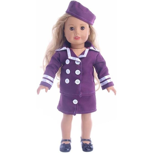 Abito Uniforme Viola per Bambola Americana 46 cm con Cappello e Gonna Elegante