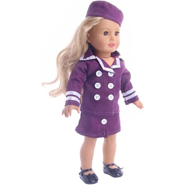 Abito Uniforme Viola per Bambola Americana 46 cm con Cappello e Gonna Elegante