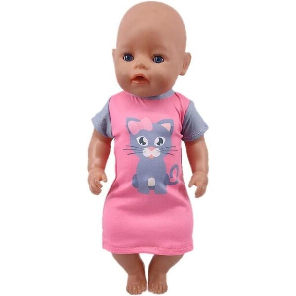 Kurzärmliges Kleid mit Katzenprint für 46-cm-Puppen - Uteruik
