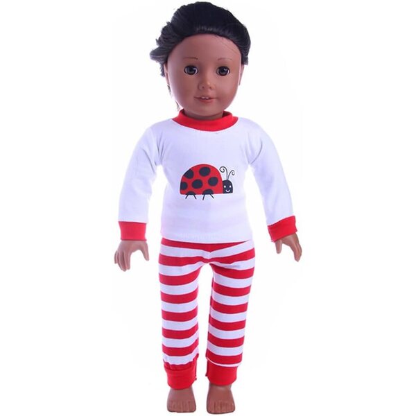 Pigiama per Bambola Americana 46 cm con Maglietta e Pantaloni Stampa Coccinella