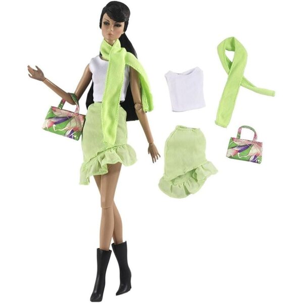 Kleidungsset für 30-cm-Puppe – Oberteil, Rock, Schal und modische Uteruik-Tasche