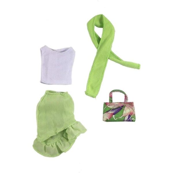 Kleidungsset für 30-cm-Puppe – Oberteil, Rock, Schal und modische Uteruik-Tasche