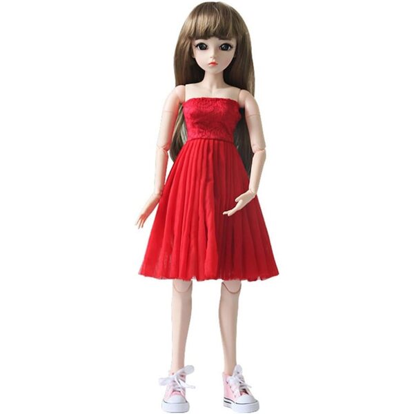 Abito Rosso a Spalle Scoperte per Bambola BJD 60 cm, Look Casual Elegante