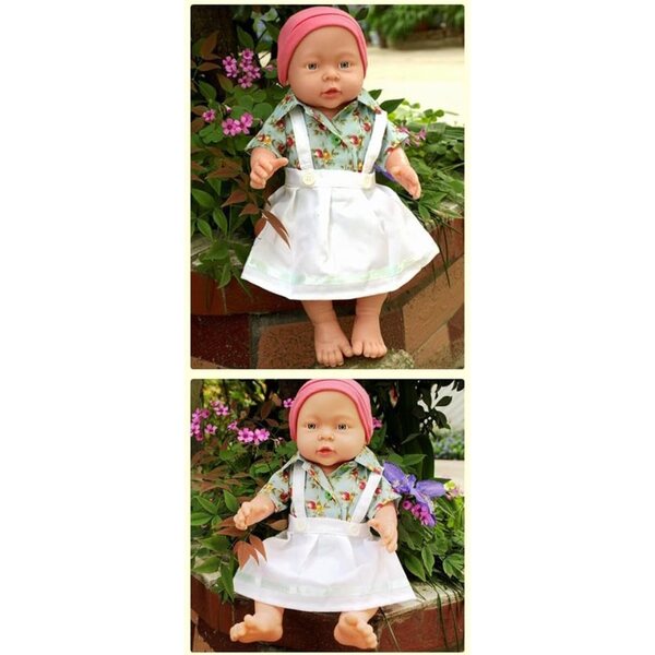 Kleid für 46-cm-Puppen – weißes Schürzenkleid und Bluse mit Beerenaufdruck